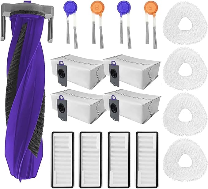 17 Pack Accessories Kits Replacement Parts for Narwal Freo Z10 Ultra/Freo Z10 Robot Vacuum Cleaner, 1 Main Brush, 4 Hepa Filters, 4 Wipe Cloths, 4 Dust Bags, 4 Side Brushes - AquaVibe