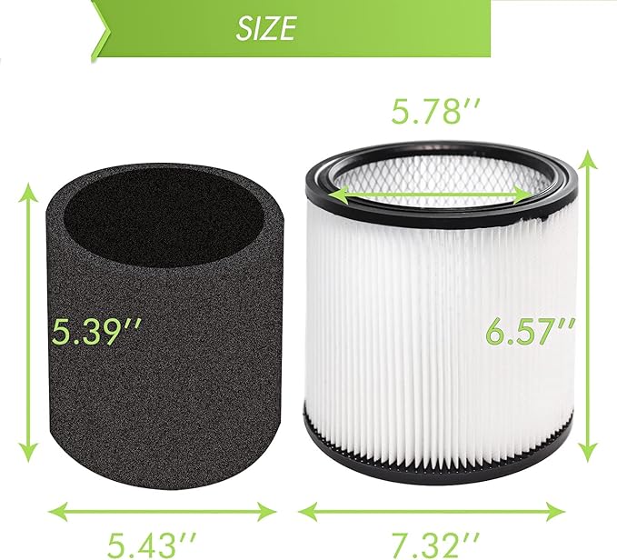 Replacement 90304 90350 90333 9030462 Cartridge Filter Foam Sleeve Compatible with Shop-Vac 5 Gallon Up Wet/Dry Vacuum Cleaners Compare to Part # 90304,90585 - AquaVibe