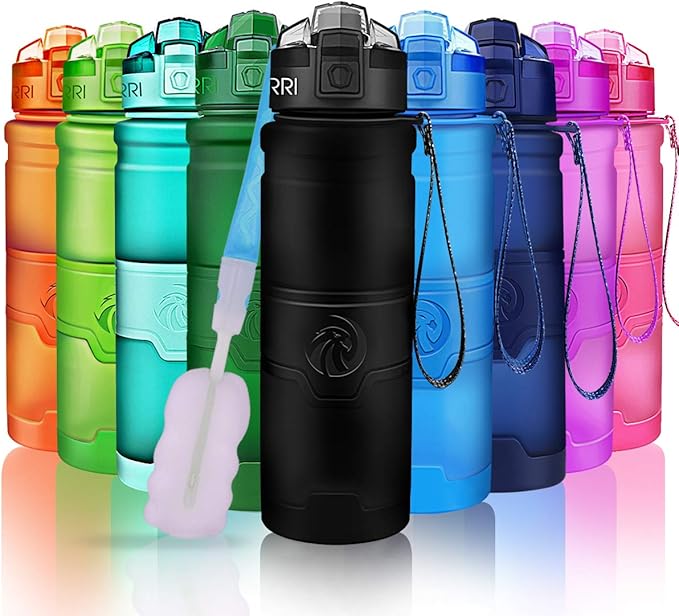 ZORRI Sports Water Bottle, 400/500/700ml/1L, BPA Free Leak Proof Tritan Lightweight Bottles for Outdoors,Camping,Cycling,Fitness,Gym,Yoga- Kids/Adults Drink Bottles with Filter, Lockable Pop Open Lid