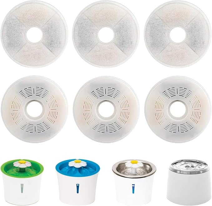 6 Pack Cat Water Fountain Filters for Catit, Triple Action Replacement Filters for Catit Flower Fountain and Catit Stainless Steel Fountain