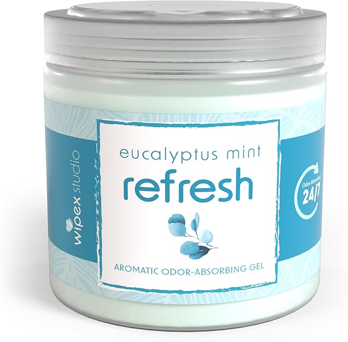 Wipex Odor Eliminator for Home - Eucalyptus & Mint Odor Absorber, 15 Oz Gel Jar, Long-Lasting Freshness, Ideal for Rooms, Offices, and Yoga Studios, Effective Odor Eliminator, 3Pk