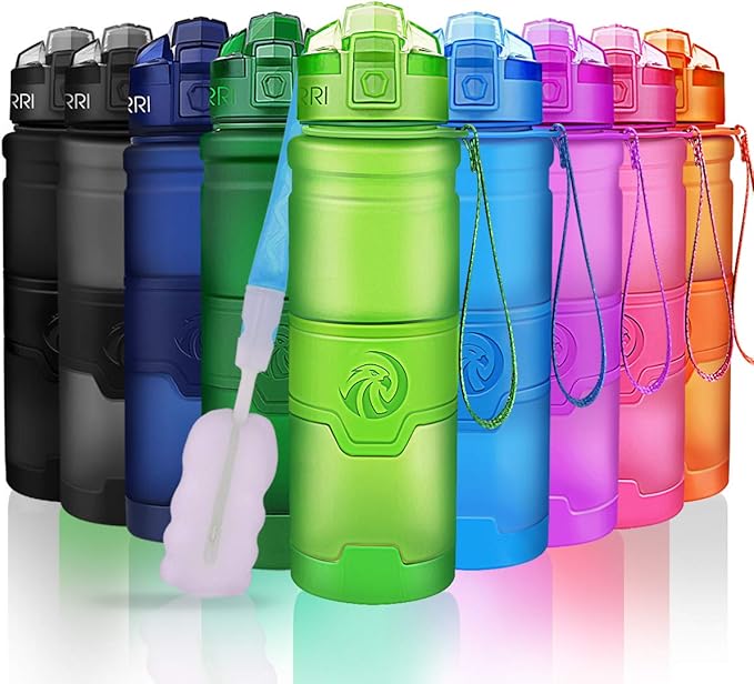 ZORRI Sports Water Bottle, 400/500/700ml/1L, BPA Free Leak Proof Tritan Lightweight Bottles for Outdoors,Camping,Cycling,Fitness,Gym,Yoga- Kids/Adults Drink Bottles with Filter, Lockable Pop Open Lid