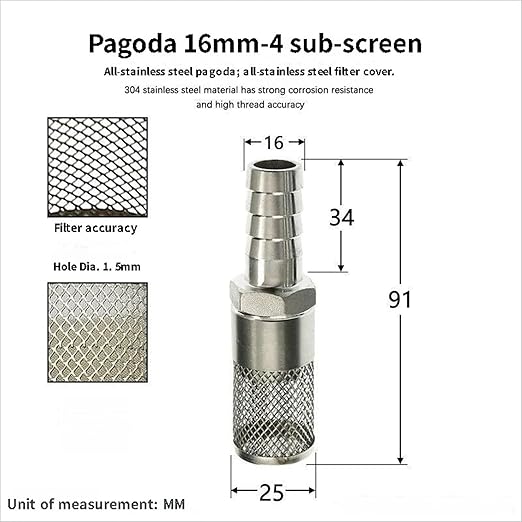 304 Stainless Steel Water Pump Filter Hose End Strainer Barbed Inline Mesh Screen, Assorted Sizes for Pressure Washer Garden RV Prevents Debris Clogging,1pcs(16mm 1/2 Inch)
