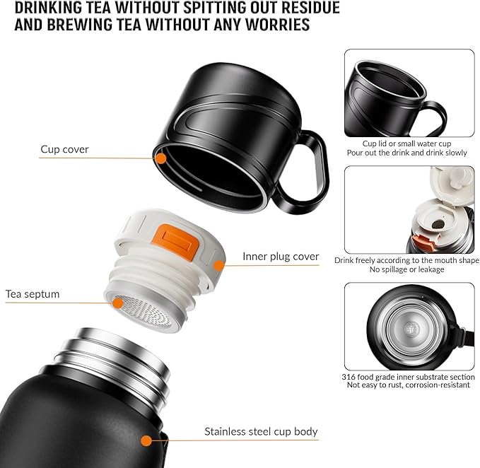 Double wall vacuum Leakproof stainless steel wide mouth insulated water bottle;tea tumbler with infuser,cup,lid;smart thermoses hot drinks;thermal flask ice coffee with led digital temperature display