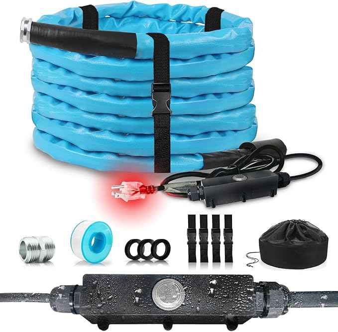 Cupohus Heated RV Water Hose 50FT x 5/8"ID - Freeze Proof to -45℉, Self-Regulating, Safe for Drinking Water - Prevents Frozen & Burst Pipes for Winter Camping, Easy Setup, 110-120V