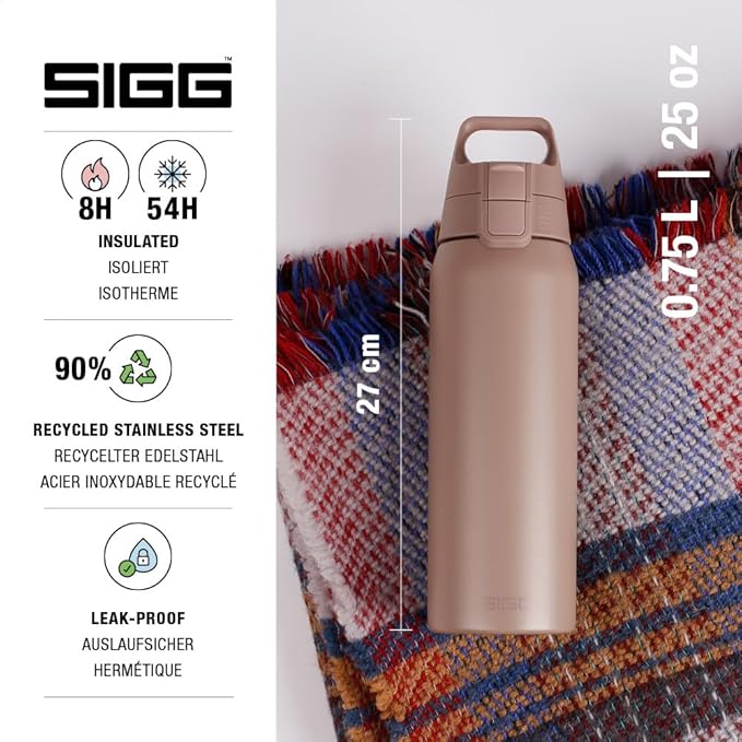 SIGG - Shield Therm- Stainless Steel Insulated Water Bottle - Carbonated Drinks, Leakproof, BPA Free, Recycled, 25, 34Oz
