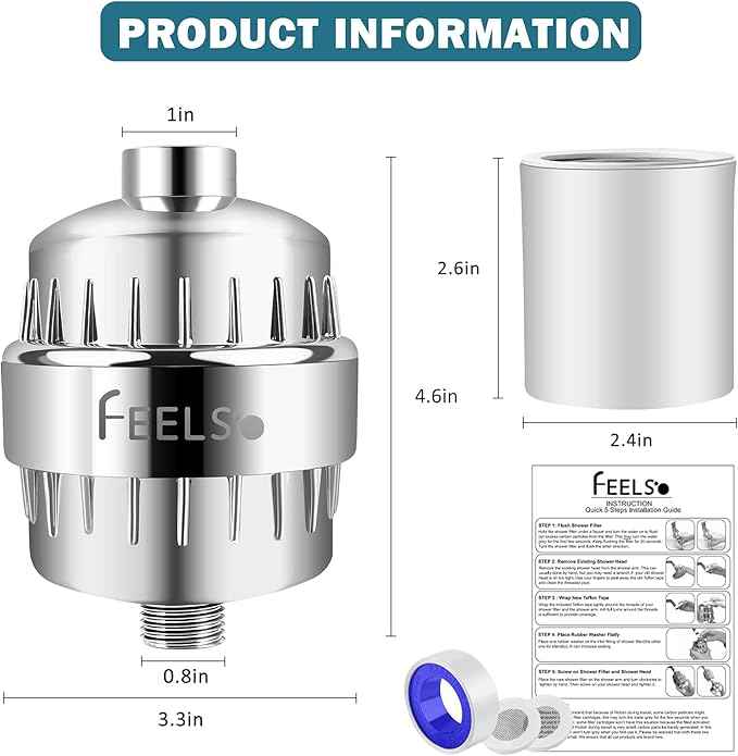 FEELSO 18 Stage Shower Filter, Upgraded High Output Universal Shower Head Water Softener Filter for Hard Water Remove Chlorine Fluoride Heavy Metals Sediments Impurities