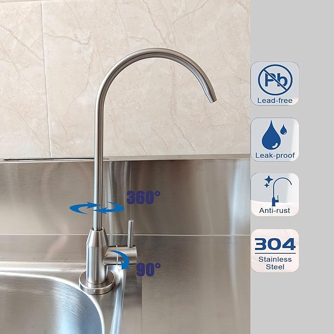 Stainless Steel Brushed Filter Faucet, Drinking Water Faucet, Kitchen Sink Faucet Lead-Free fit Kitchen bar Drinking Water Sparkling Chiller Purifier System