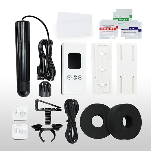 Smart Aquarium Water Quality Monitor 7-in-1 pH, Temperature, TDS, EC, Salinity, ORP & Specific Gravity Real-Time Alerts with App Control, Replaceable Probe for Freshwater, Saltwater, Reef & Ponds