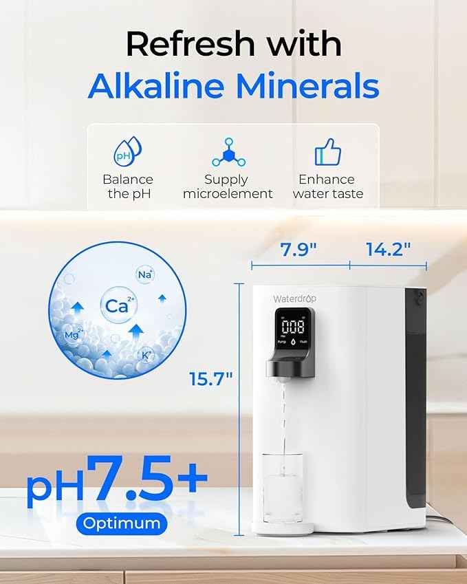 Waterdrop K19-SFK Reverse Osmosis Water Filter Countertop, Alkaline Minerals, Countertop Reverse Osmosis System, 3:1 Pure to Drain, Reduce PFAS, No Installation Required, BPA Free