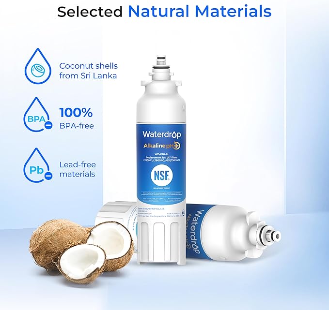 Waterdrop 𝐀𝐥𝐤𝐚𝐥𝐢𝐧𝐞 ADQ73613401 Water Filter, 𝐄𝐧𝐡𝐚𝐧𝐜𝐞𝐬 𝐩𝐇, Replacement for LG® LT800P®, ADQ73613402, ADQ75795104, LSXS26326S, LMXC23746S, LSXS26366S, LSXS26386D, 2 Filters - AquaVibe