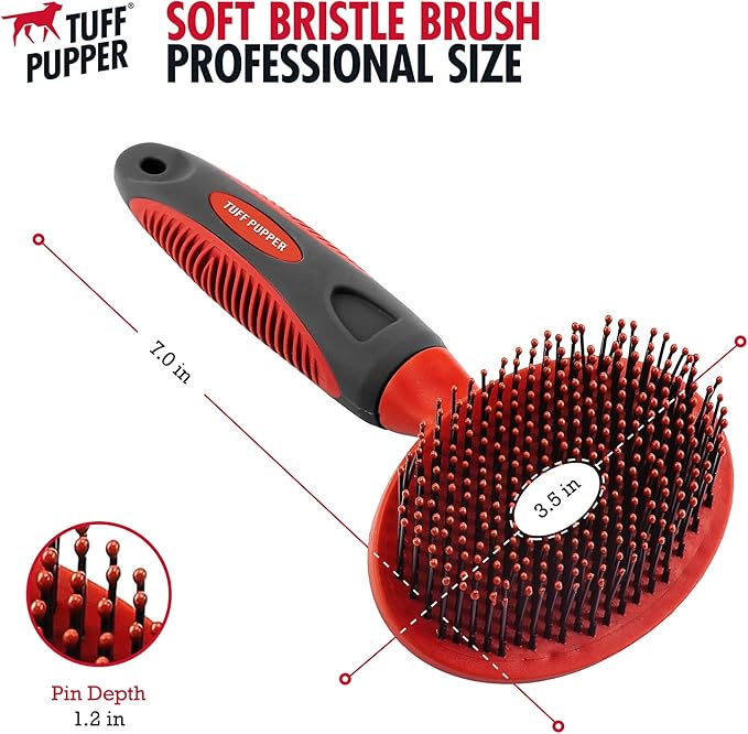 Tuff Pupper Round Bristle Soft Brush for Dogs and Cats | Gentle Grooming for Short or Long Hair | Soft Pin Tool for Sensitive Skin | Detangle & Remove Loose Fur | For Dematting & Detangling Undercoat - AquaVibe
