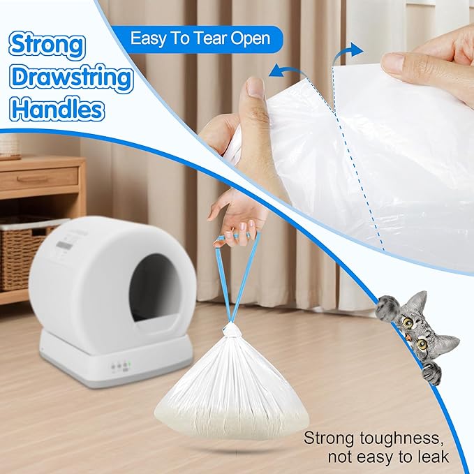 120 Count Self Cleaning Cat Litter Box Liners Bag Fit For MeoWant MW-SC01,MW-SC02, Drawstring Heavy Duty Litter Receptacles Bags Compatible with Automatic Cat Litter Box- 17.7" x 19.7" - AquaVibe