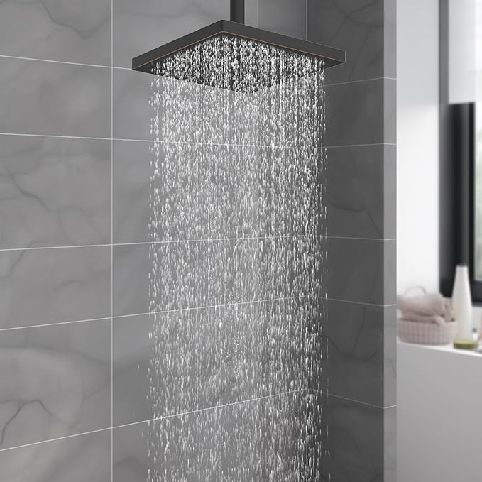 Hibbent Thickness Metal Rain Shower Head, 8 Inch High Pressure Rainfall Shower Head, Bathroom Waterfall Shower Heads, High Flow Fixed Showerheads with Adjustable Brass Ball Joint, Oil Rubbed Bronze