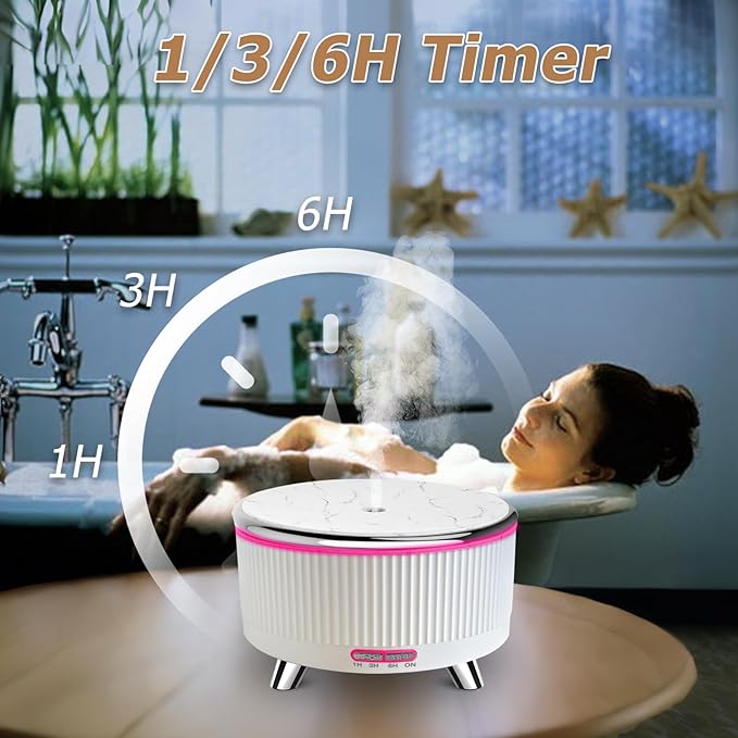 Essential Oil Diffuser for Large Room 500ml,Diffusers for Home with R/C,Aromatherapy Diffuser Waterless Auto Off,Cool Mist Humidifier 7 Colors Light & 3 Mist Modes for Bedroom Office White Silver