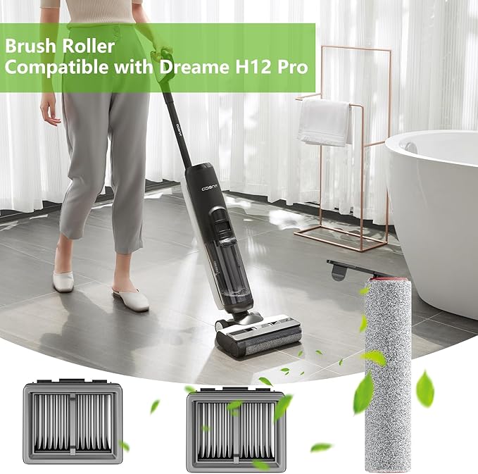 Replacement Vacuum Filters Roller Brushes Compatible with Dreame H12 Pro Wet Dry Vacuum Cleaner, Efficient Replacement Filters for Clean Floors (【H12Pro】3 Brush 3 Filters) - AquaVibe
