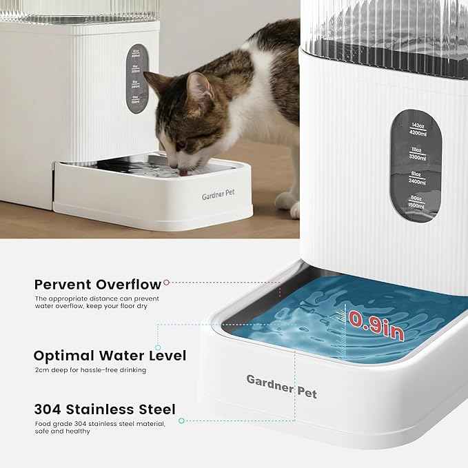Gardner Pet 2.2 Gallon Automatic Dog Water Bowl Dispenser 8.5L Gravity Water Feeder with Stainless Steel Bowl & Maifan Stone Filter, BPA-Free for for Cats and Dogs (White, 2.2 Gallon)