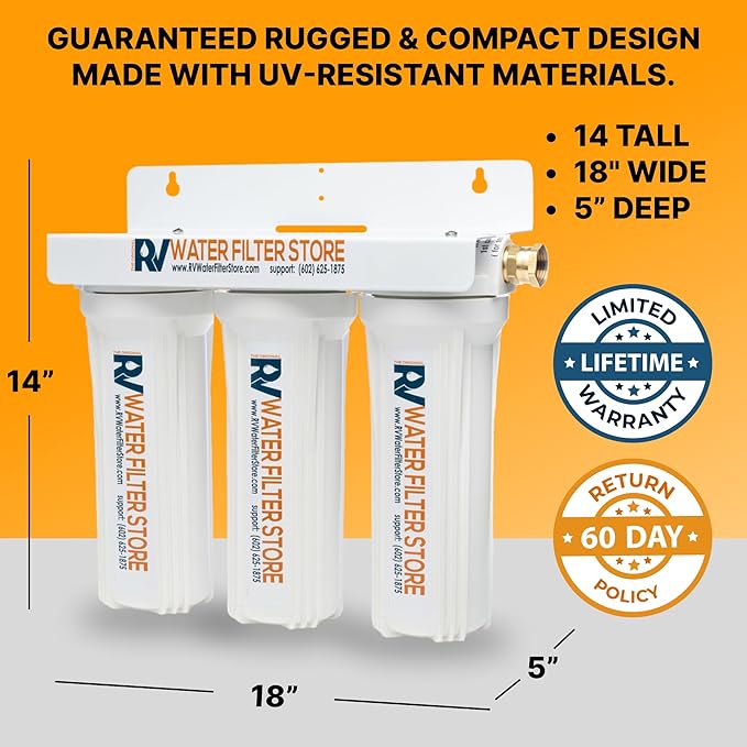 Enhanced Virus Hero South of The Border RV Water Filtration System 3-Stage Filtration, 0.2 Micron Virus Removal, Chlorine Reduction, & Heavy Metal Removal – Ideal for RVs, Motorhomes, & Campers