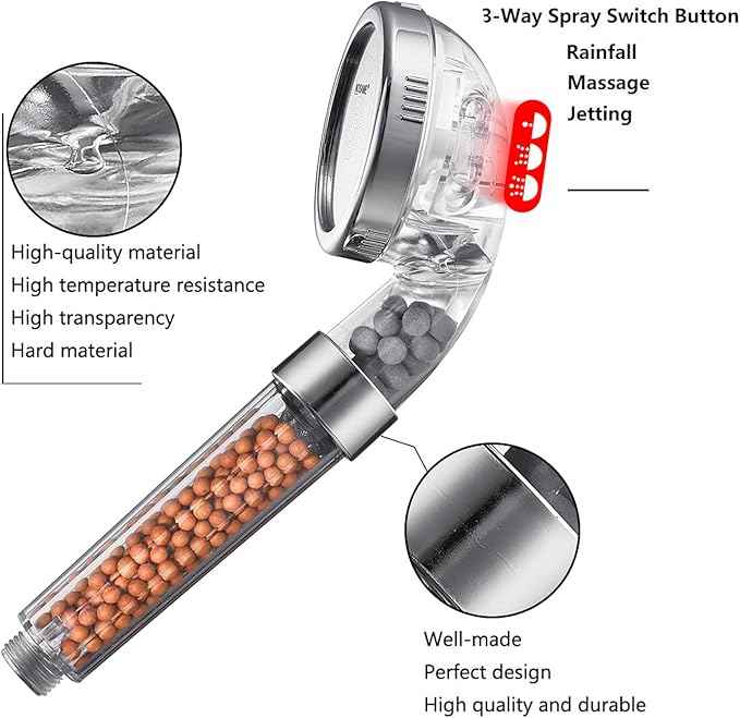 Nosame® Shower Head with Hose, Filter Filtration High Pressure Water Saving 3 Mode Function Spray Handheld Showerheads for Dry Skin & Hair