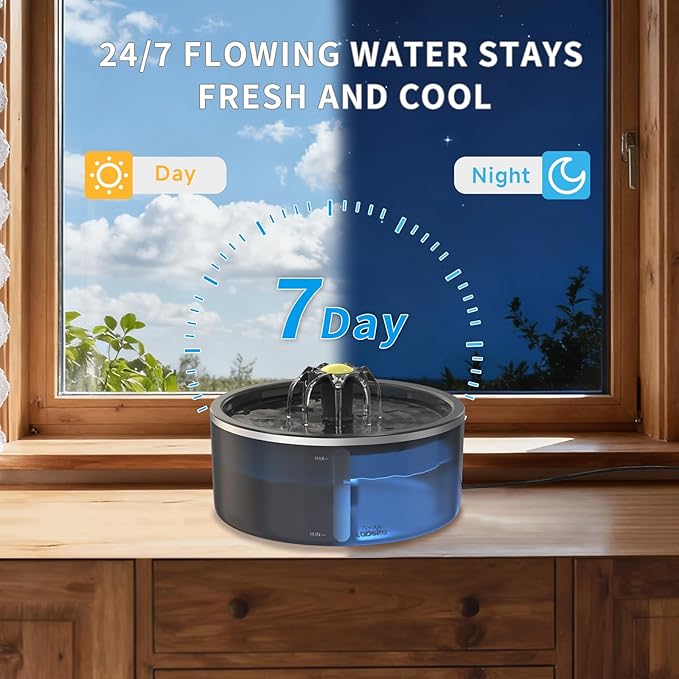 Cat Water Fountain with Dual Filtration System, 2.5L/84oz Pet Water Fountain for Cats Inside, Cat Fountain for Drinking with Ultra Quiet Pump(≤20dB)& LED Blue Light - for Pets Small Animals(8Filters)
