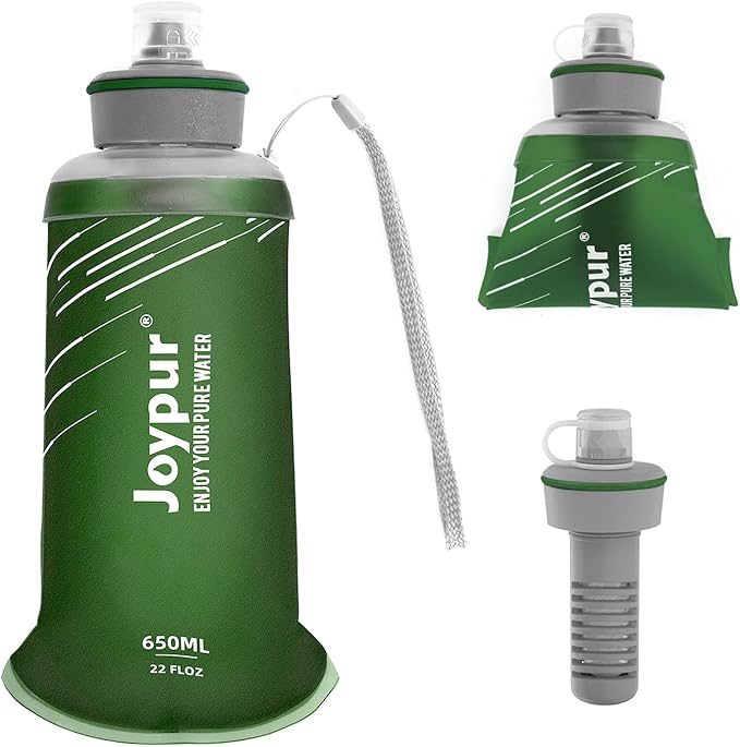 Collapsible Squeeze Water Filter Bottle-650ml with Filter with NSF/FDA Certification Befree or Peak Series Replacement for Hiking,Running,Camping,Travel,Cycling,Fishing,BPA-Free(Green)