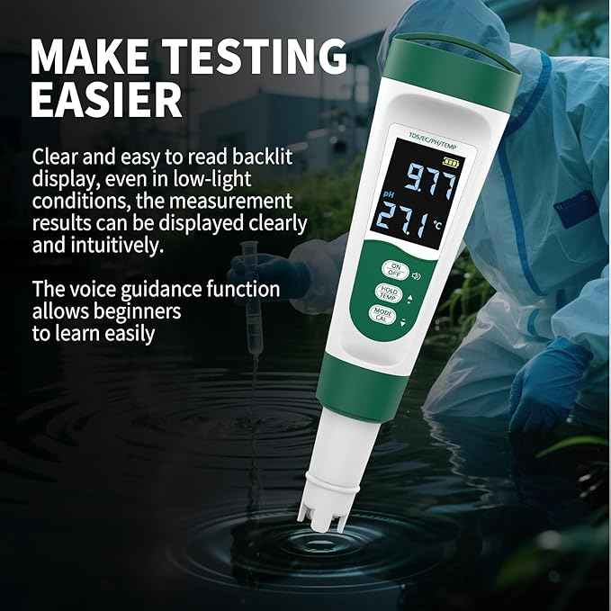 5-in-1 Digital PH Meter, with Voice Function, PH/TDS/EC/Temp/Salt Pool Salt Tester, Waterproof & Rechargeable Pen Meter for Swimming Pools, Fish Tank, Aquariums & Hydroponics