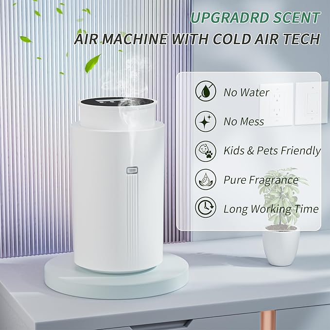 Scent Air Machine for Home, 1500 Sq. Ft Coverage Hotel Collection Diffuser with Smart Cold Air Tech, Whole House Fragrance, Bluetooth Waterless Oil Diffuser for Large Room, Hotel, Spa, Office