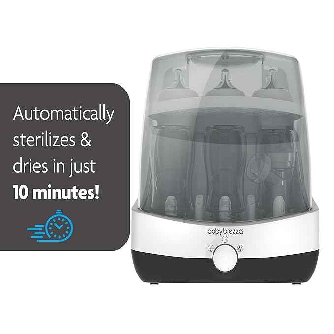 Baby Brezza Superfast 10 Minute Baby Bottle Sterilizer + Dryer - 75% Faster – Universal Electric Steam Sterilization for All Bottles, Pacifiers + Breast Pump Parts