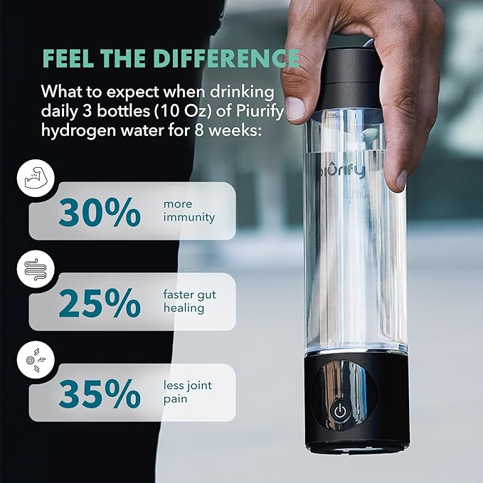Hydrogen Water Bottle Generator - Up to 4100+ PPB Molecular Hydrogen Infusion - SPE/PEM Technology - Certified H2 Generator - Rechargeable - Extended Warranty - 10 oz (Black)