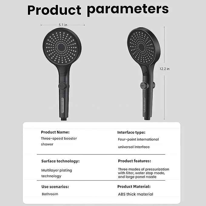 Filtered Handheld Shower Head with Hose and Holder, 5.1" Large High Pressure Shower Wand with 2 Extra Filters, Matte Black Showerhead Set for Hard Water, 3 Spray Modes & One-Key Pause
