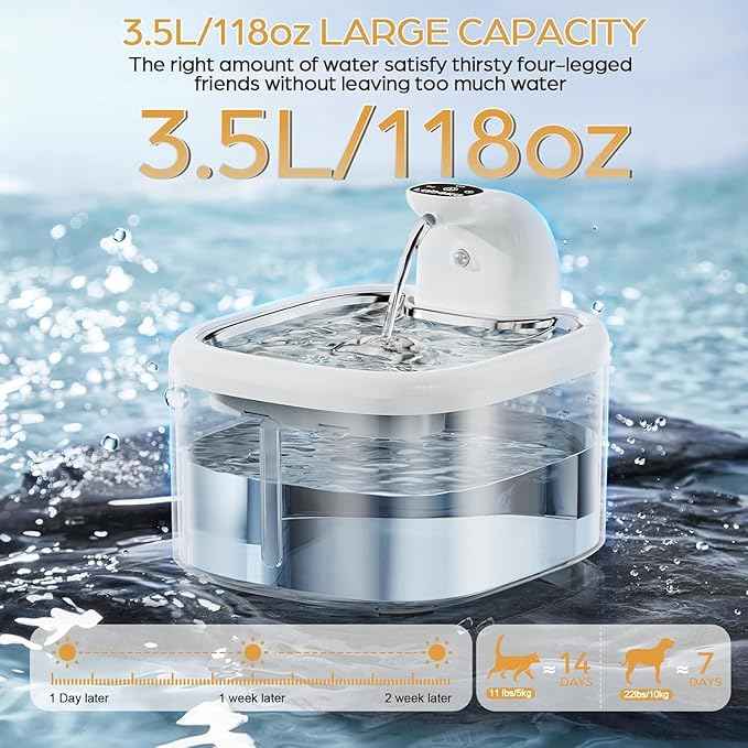 Cordless Cat Water Fountain 4000mAh 45 Days Use-3.5L Large Capacity Automatic Pet Fountain with Smart Sensing Modes, Ultra Quiet <30dB Pump, Pro Filtration System, Easy to Clean -TWCP01