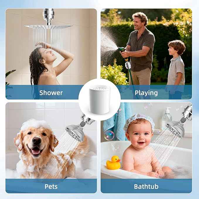 iFealClear 2 Pack Shower Filter Replacement Cartridges, High Output Shower Filter for Hard Water for Remove Chlorine and Fluoride, Reduce Dry Itchy Skin and Eczema, 20-Stage Shower Water Filter