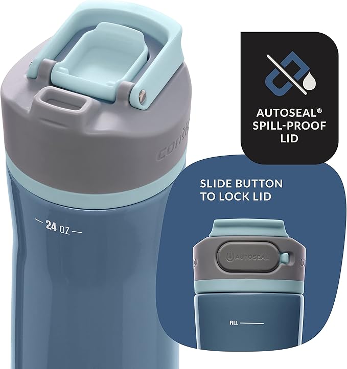 Contigo Clybourn Chill Stainless Steel FreeFlow Filter Water Bottle with AUTOSEAL, 24oz., Dark Ice (Pack of 4)