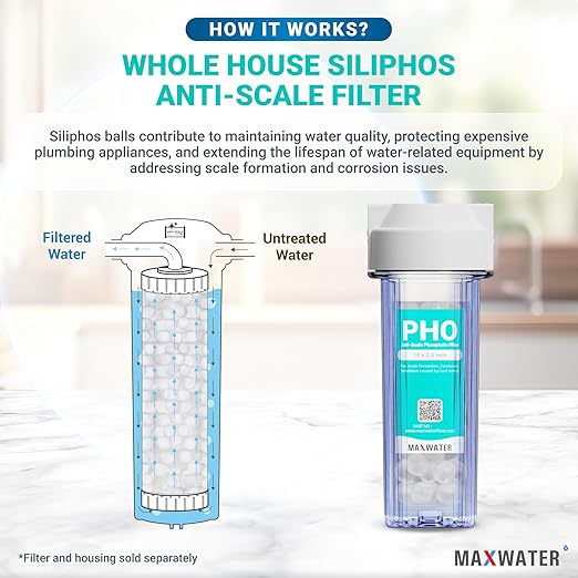 Max Water Siliphos Anti-Scale Filter Media 5-Pound Bag 5 Lbs with Clear Housing