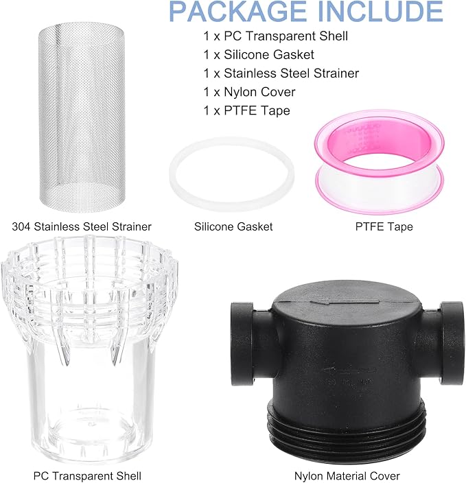 uxcell Pressure Washer Filter 1/2" NPT Female Thread, Inline Mesh Strainer Attachment, Stainless Steel Screen with Sealant Tape for Outdoor Gardening Inlet Water (Size:40 Mesh) - AquaVibe