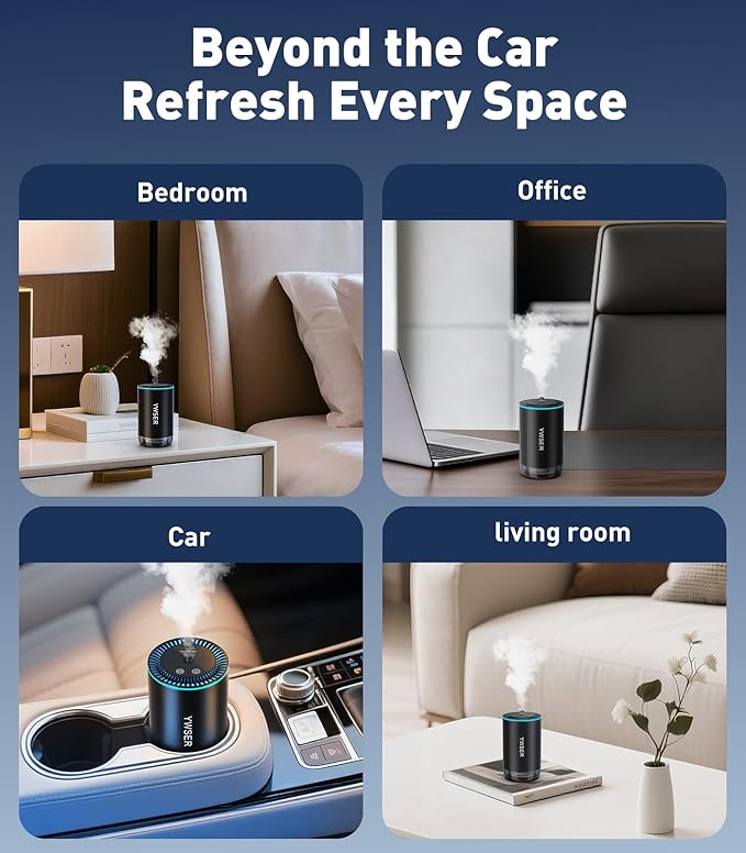 Smart Car Air Freshener, Car Air Freshener Diffuser with Starry Sky Projection and 50ml Perfume, Auto On/Off Intelligent, 3 Mode Adjustable Rechargeable Aroma Diffuser (Gardenia)