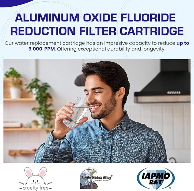 Crystal Quest Aluminum Oxide Fluoride Reduction Filter Cartridge, 4-5/8” x 9-3/4, Advanced Media, 3 GPM Flow Rate, Reduces Fluoride Up to 9,000 ppm, Long-Lasting, Easy Installation & Maintenance