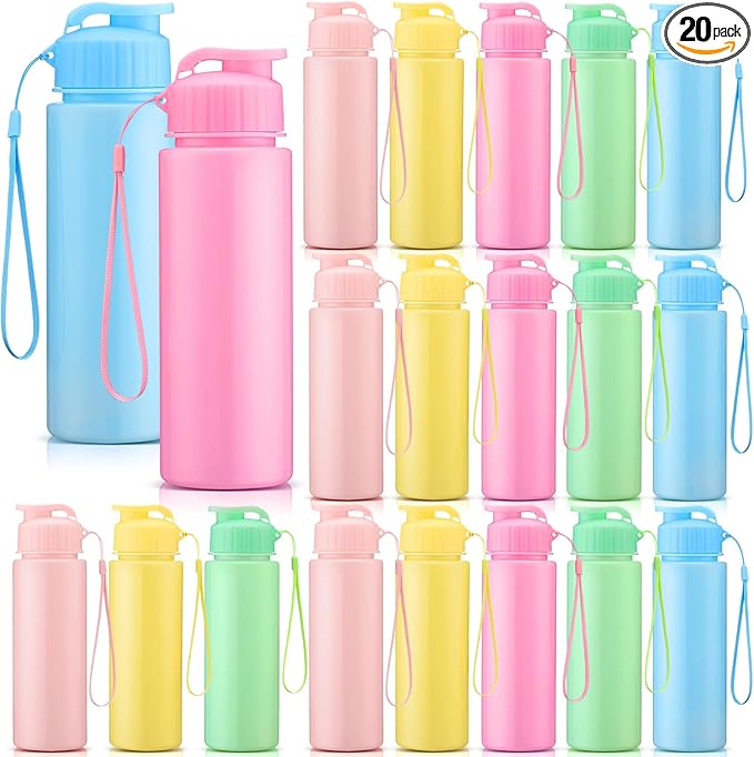 Mifoci 20 Pieces Water Bottle Bulk 17 oz Plastic Water Bottles Bulk Gym Sports Adults Reusable Large Bottles with Leak Proof Flip Top for Party Outdoor (Regular Style,Macaron Colors)