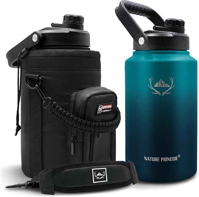 NATURE PIONEOR 1 Gallon Insulated Water Bottle - Double Vacuum Stainless Steel 128 oz Water Bottle with Holder/Carrier, Wide Mouth 1 gallon Water Jug for Outdoor Sports, Hiking, Camping, Gym