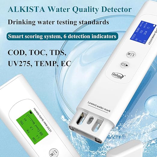 Professional 6-in-1 TDS, TOC, COD, UV275, EC & Temperature Meter, Accurate Reliable Water Analyzer, Digital Water Tester for Drinking Water, Hydroponics, Industrial Water, Aquariums, Tap
