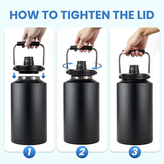 (Set of 2) 1 Gallon Water Bottle Insulated Stainless Steel Keeps Ice 48Hr, Large Water Gallon Jug Wide Mouth Leakproof Vacuum for Gym, Camping, & Construction