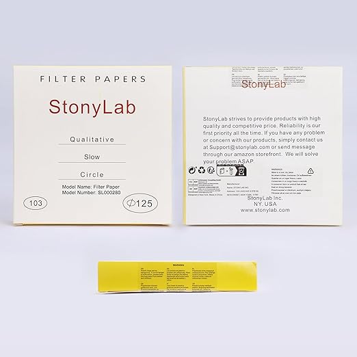 stonylab Qualitative Filter Paper, 100 Packs Slow Flow Rate Cellulose Filter Paper Circles with 10 Micron Particle Retention, 125 mm Diameter