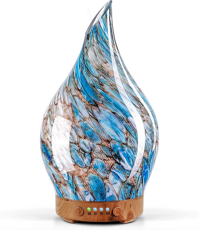 Porseme 100ml Essential Oil Diffuser Glass Color Changing Aroma Air Diffusers Aromatherapy Ultrasonic Cool Mist Humidifier 4 Running Hours Waterless Auto-Off for Sleeping Yoga Office Spa (Light Blue)
