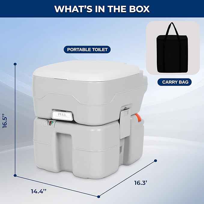 SereneLife 5.2 Gal Portable Camping Toilet For Adults, 100+ Flushes, Porta Potty Camp Toilet with Detachable Waste Tank, Level Indicator, Carry Bag, Suitable for Camping, Hiking, and Boating