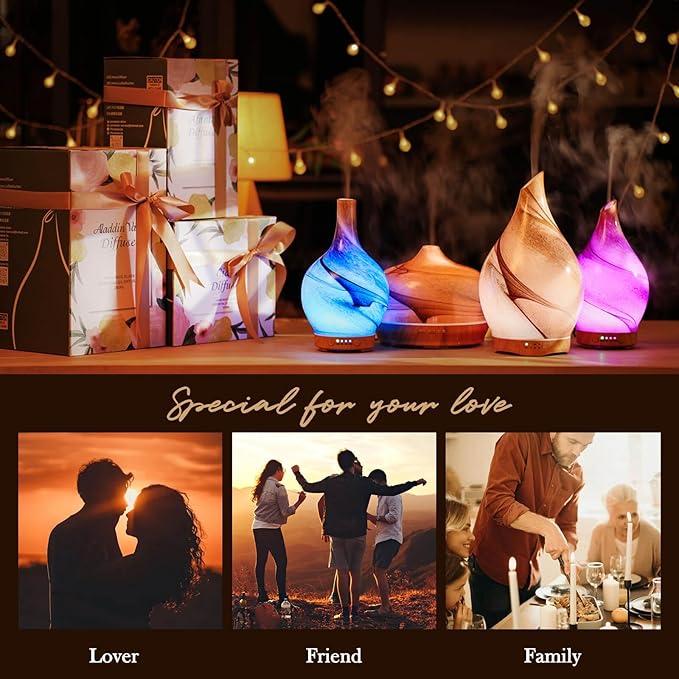 Porseme 280ml Essential Oil Diffuser Glass Color Changing Aroma Air Diffusers Aromatherapy Ultrasonic Cool Mist Humidifier with Remote Control 7 Running Hours Waterless Auto-Off (Desert)