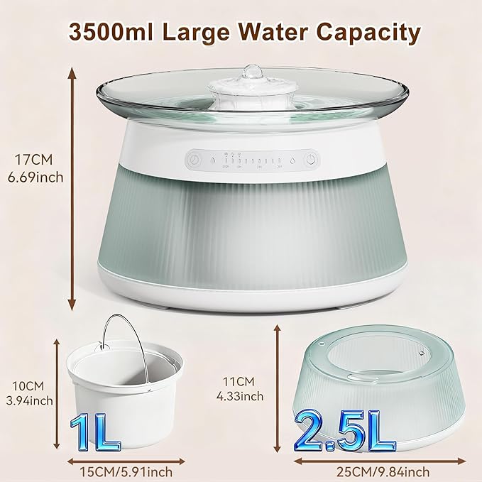 Glass Smart Cat Water Fountain,Filterless Pet Water Fountain No Filter,Ultra Silent Cat Fountains,Separation Design