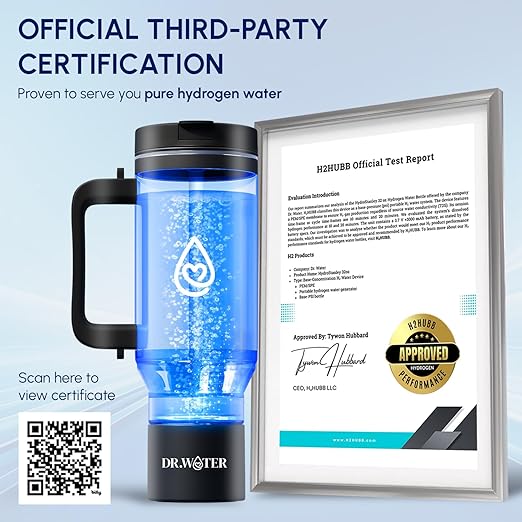 Hydrogen Water Bottle 32 Oz – Portable BPA Free Generator Tumbler with SPE/PEM Technology | Large Hydrogen Flask for Daily Hydration & Energy | H2 Infused Drinking Bottle Black by Dr Water