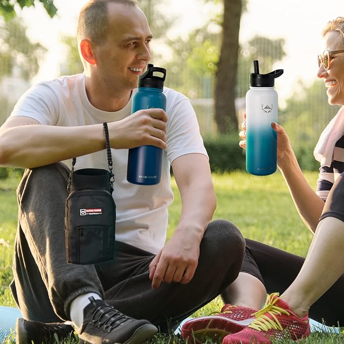 NATURE PIONEOR Insulated Water Bottles with Straw - 40oz Stainless Steel Vacuum Bottle with Holder/Carrier/Sleeve - Reusable 18/8 Food Grade 40 oz Water Jug