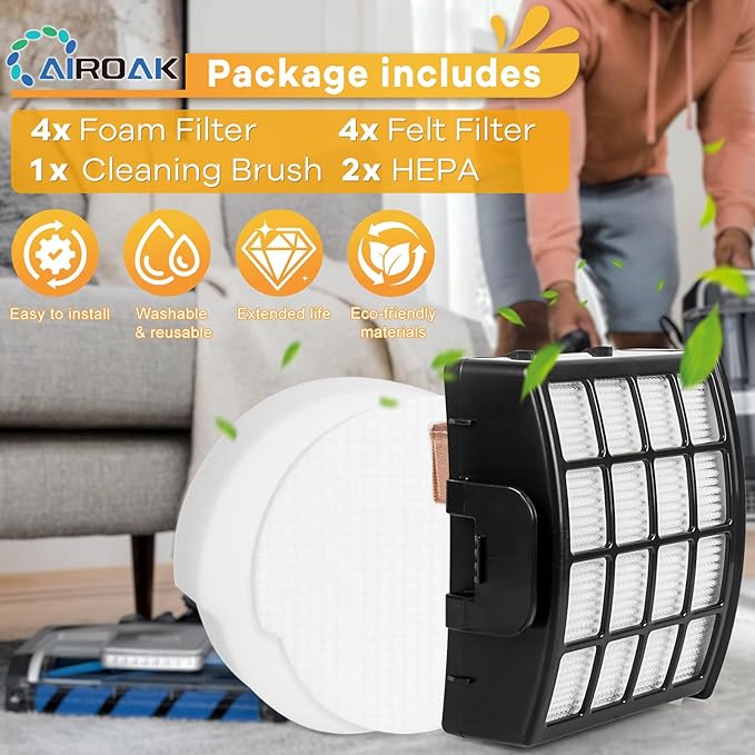 AZ1810 Vacuum Replacement Filters for Shark Vertex Duoclean Upright Cleaner AZ1810, Including 2 HEPA Post Motor Filters, 4 Foam Filters And 4 Felt Filters - AquaVibe
