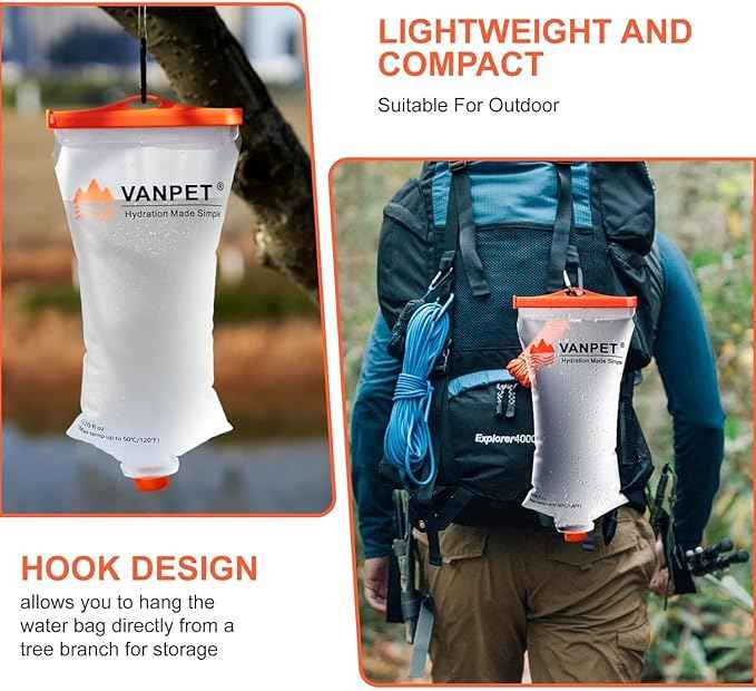 Upgrade Water Bag 2L Compatible with Sawyer Squeeze Water Filter, Durable TPU Material, BPA & PVC Free Squeeze Pouch, Collapsible Hydration Canteens for Camping Hiking Cycling (1 Pc)